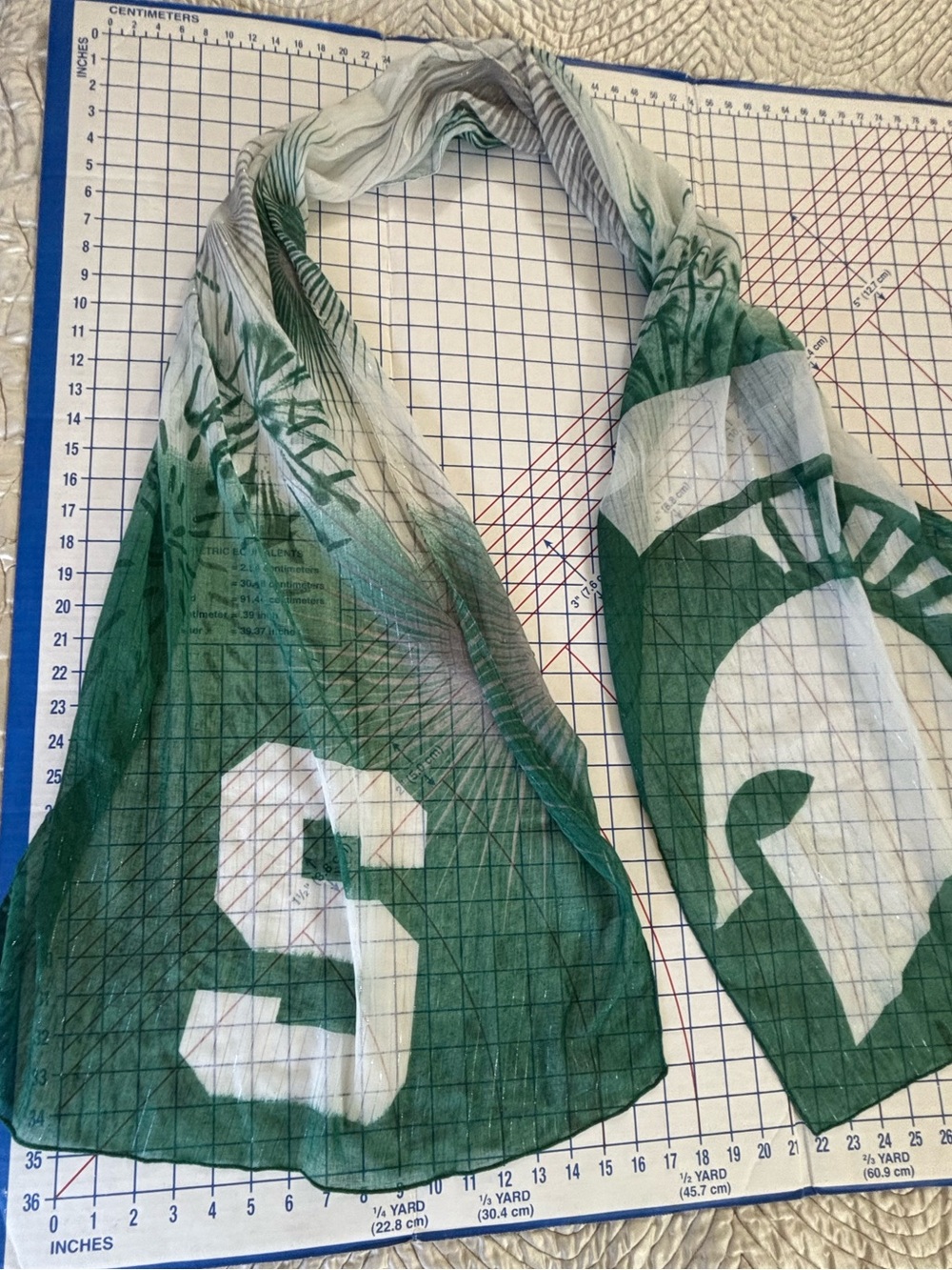 Michigan State Spartans Sheer Silvery Shimmery Summer Scarf MSU go Green & White
